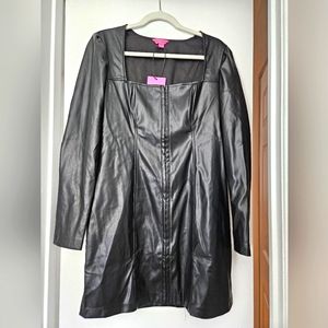 Long sleeve leather mini dress